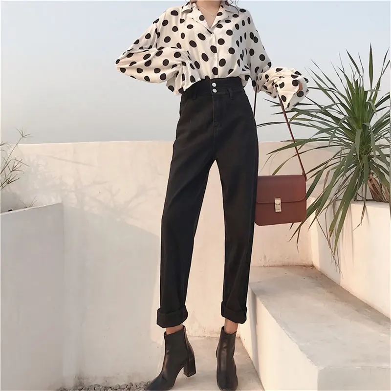 Женские джинсовые шаровары HziriP свободные офисные брюки с высокой талией и