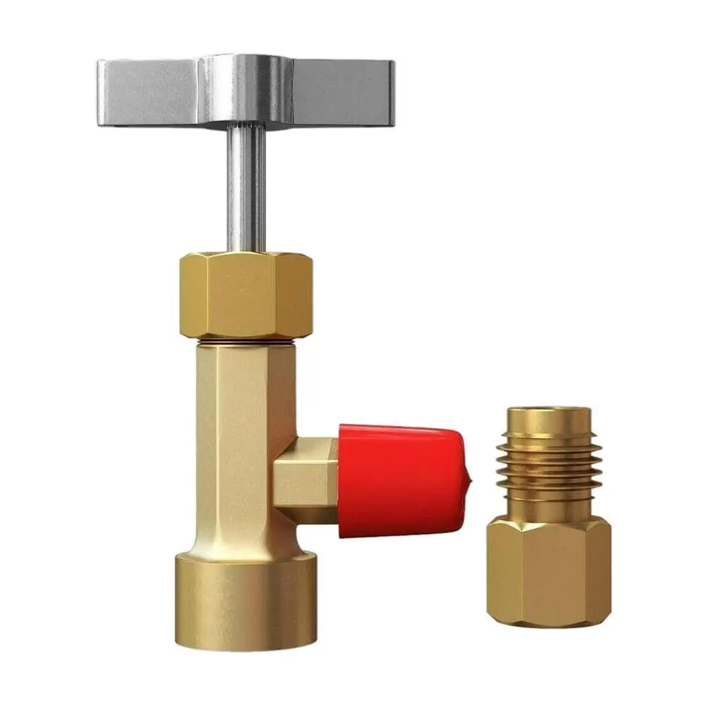 

Adapter R134 Fits 1/4" 1/2" SAE Male Auto AC Brass Valve Can Refrigerant Tool Opener Dispenser Bottle Switch Leak-Proof Tap H7K3