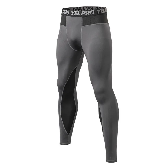 grey Quick Dry Running Compression Pants Tights Men Breathable Mesh Patchwork Sports Leggings Fitness Sportswear Gym Skinny Trousers - Цвет: grey