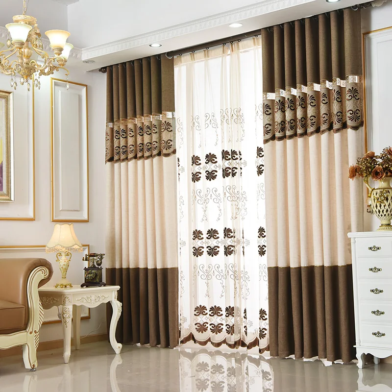 

Custom curtain modern classical Chinese style cotton shading window livingroom bedroom blackout curtain tulle yarn M1009