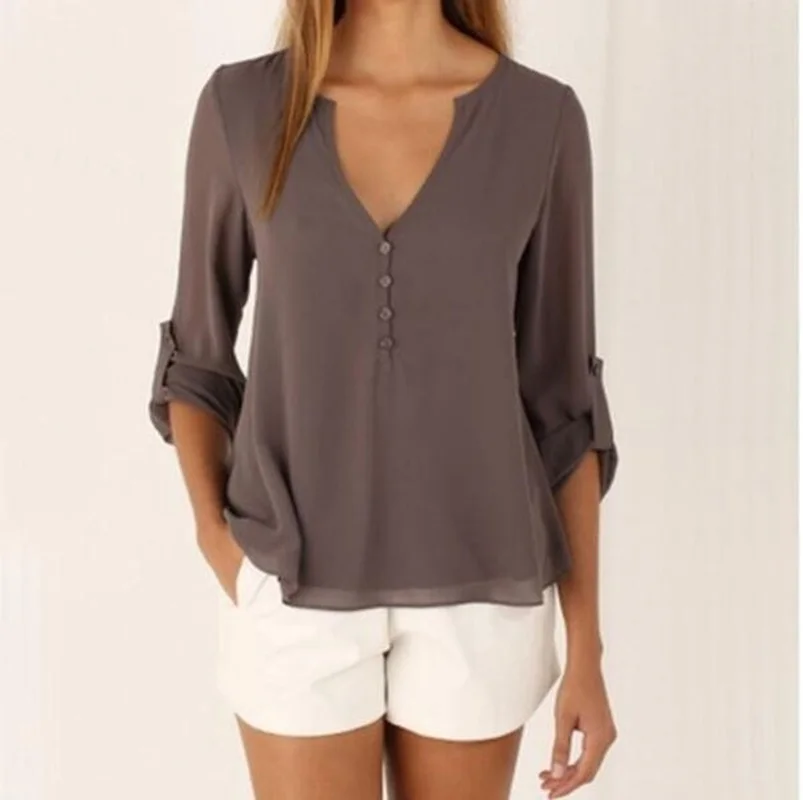 Женская шифоновая блузка ZOGAA повседневная Однотонная рубашка с длинным рукавом