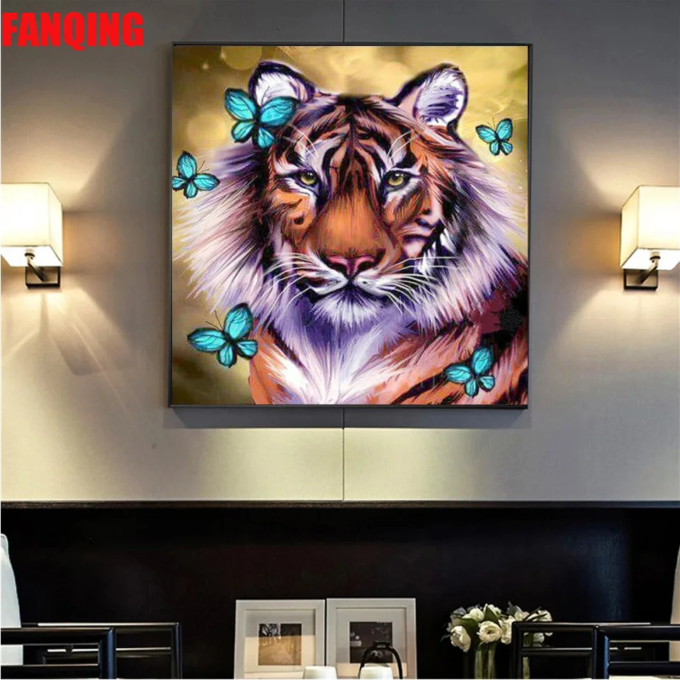 

Алмазная 5D картина «сделай сам», Набор для вышивки крестиком с изображением животных, тигра, бабочки, мозаика для домашнего декора