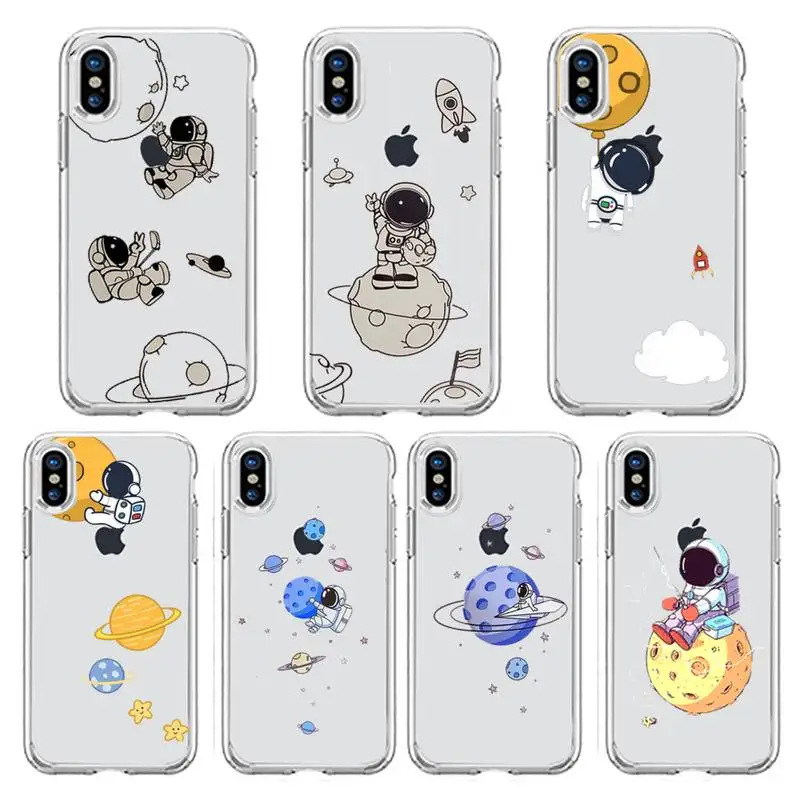 

astronaut planet spaceship dinosaur cartoon Phone Case Transparent soft For iphone 13 12 11 8 7 plus mini x xs xr pro max