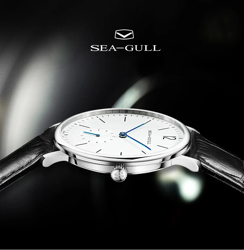 Роскошные брендовые ультра-тонкие механические часы Seagull, мужские часы, модные деловые кожаные часы 819,612