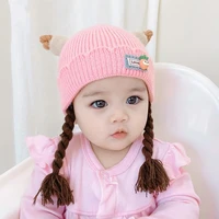 tonsen baby girl childrens hat babi hats with knit wool wig autumn winter ear protect cap lovely princess style