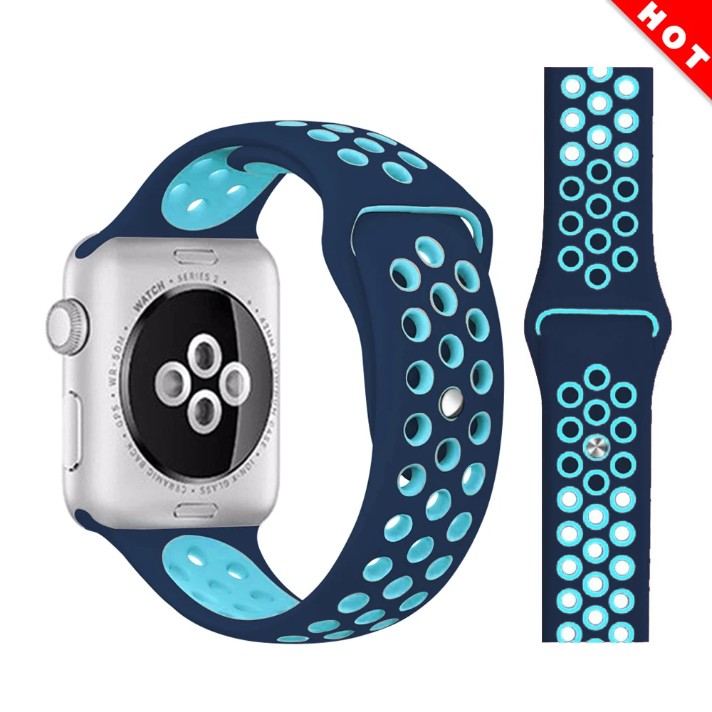 Deep blue sky blue Ремешок для Apple Watch, мягкий силиконовый сменный Браслет серии 5, 4, ремешок для часов 44 мм, 40 мм, iwatch, ремешок серии 1, 2, 3, 38 мм, 42 мм - Цвет ремешка: Deep blue sky blue