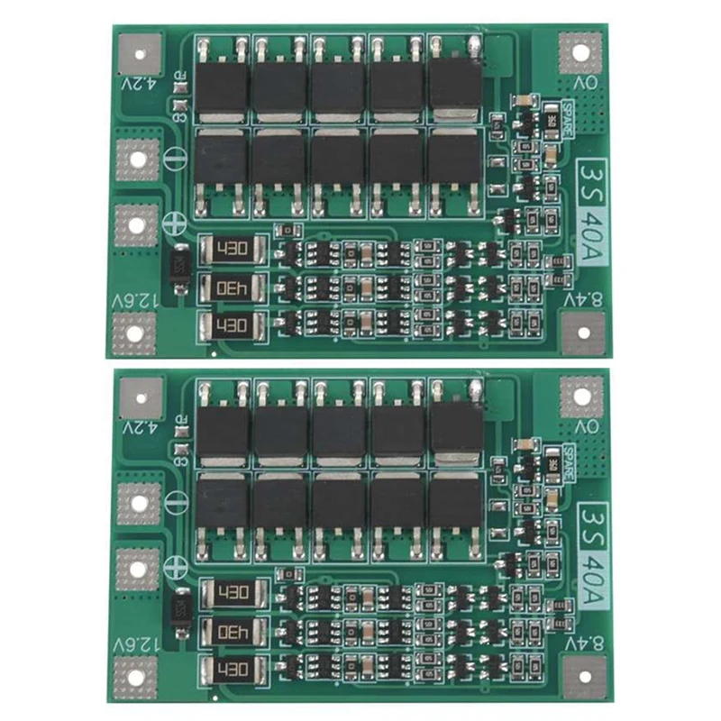 

2PCS 3S 40A for Screwdriver 12V Li-Ion 18650 Bms Battery Protection Board Pcm with Balance Liion Battery Cell Module