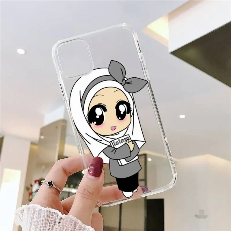

Muslim girl cute cartoon Phone Case Transparent for iPhone 11 12 mini pro XS MAX 8 7 6 6S Plus X 5S SE 2020 XR