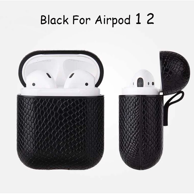 BlackForAirpods12 Чехол для AirPods 2 Coque, беспроводные Bluetooth наушники, Ретро стиль, змеиная кожа, из искусственной кожи, мужская сумка, чехол для Airpods Pro, чехол для зарядки - Цвет: BlackForAirpods12