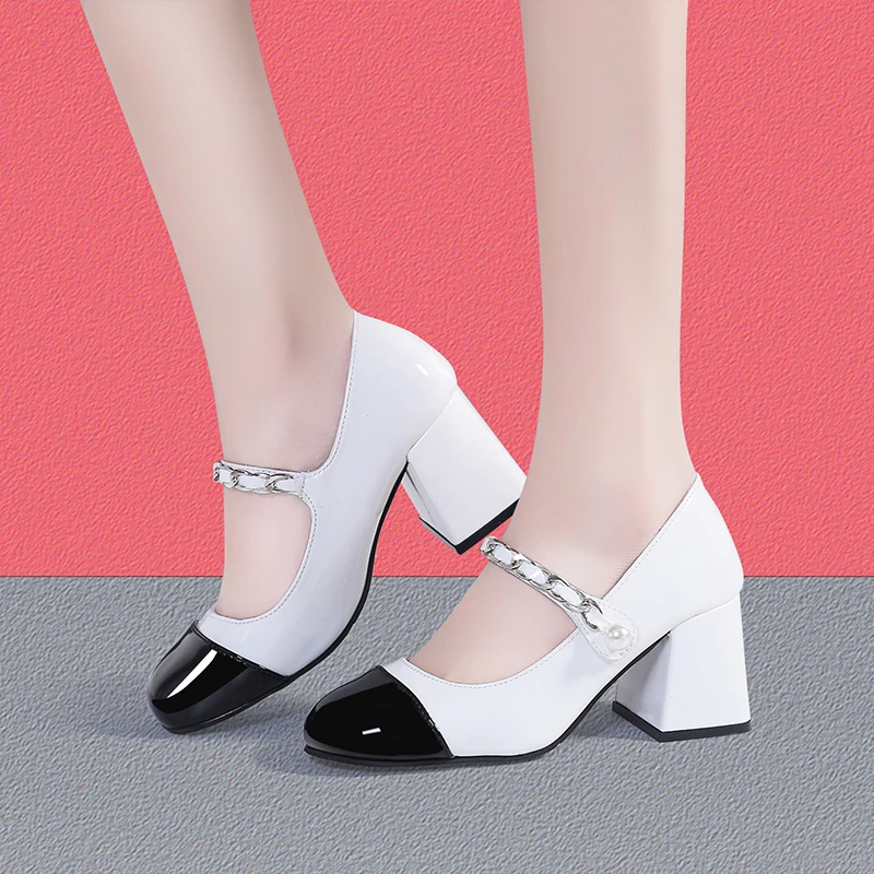

Shallow Mouth Branded Pumps Square Toe Women Shoes Orange Sweet Sexy Heels Chunky Sandals Mary Jane Footwear Fashion White Brief