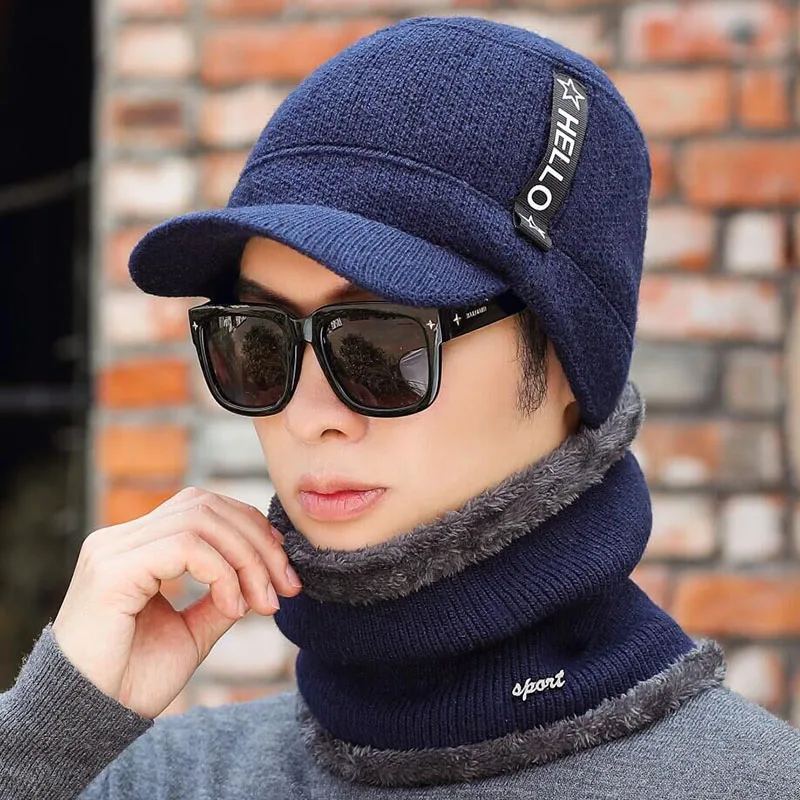Зимние шапки Скалли Beanies шапка для мужчин и женщин шерстяная вязаная теплая плюшевая шапочки с шарфами Балаклава маска Knitted шапка вязаная зимняя Лыжная шапка