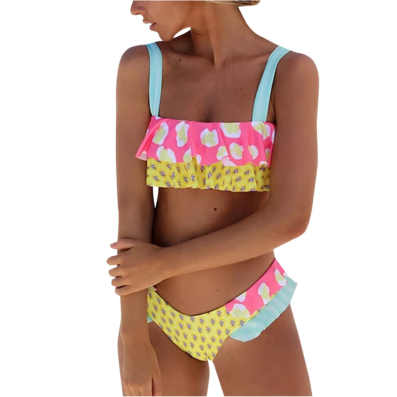 

NEW Women Multi Color Sexy Solid Color Printed High Waist Split Swimsuit Bikini Ladies Sexy Bikini Swimsuit Two-piece Suit