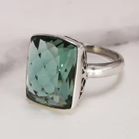 natural green crystal square emerald rings for women 925 sterling silver jewelry vintage flower carving accesorios mujer