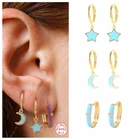 Серьги Huggie в форме Луны, звезды, голубого цвета