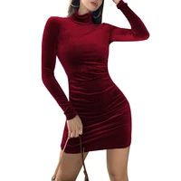 2021 autumn sexy women velvet dress vintage turtleneck collar long sleeve mini dress elegant bodycon party dress femme vestidos