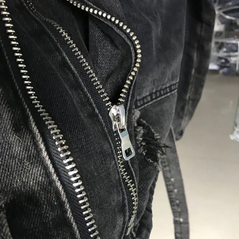 

American Streetwear Fashion Men Jackets High Quality Destroyed Ripped Denim Punk Coats Night Club Hip Hop Biker