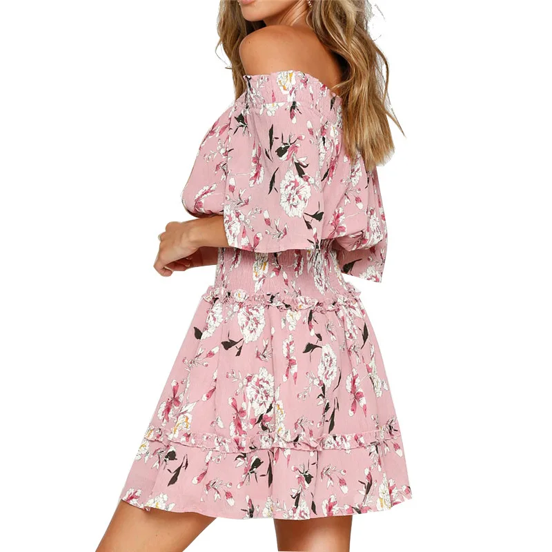 Женское платье с открытыми плечами сексуальное шифоновое укороченным рукавом и