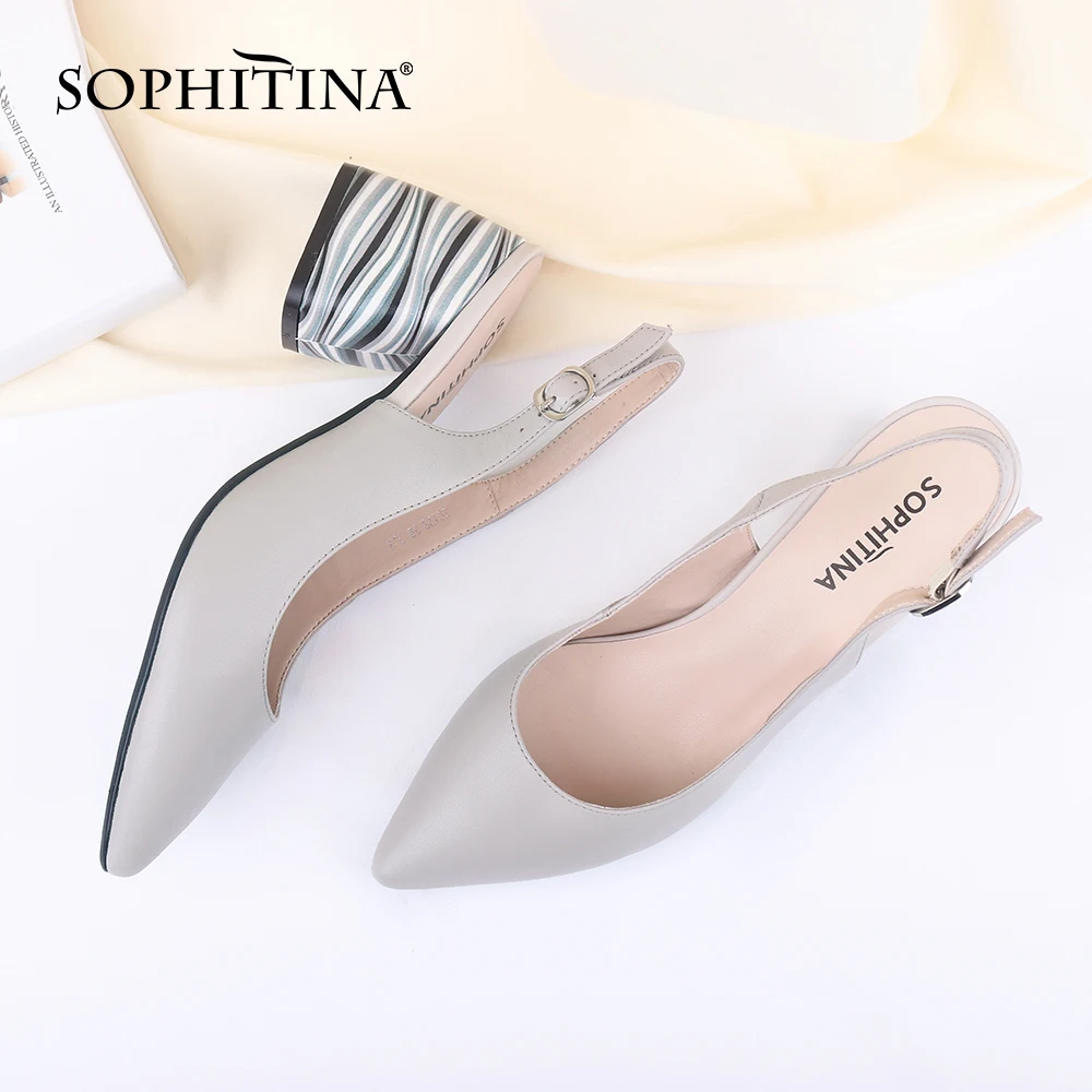 Сандалии SOPHITINA женские с острым носком овечья кожа удобная обувь пряжкой