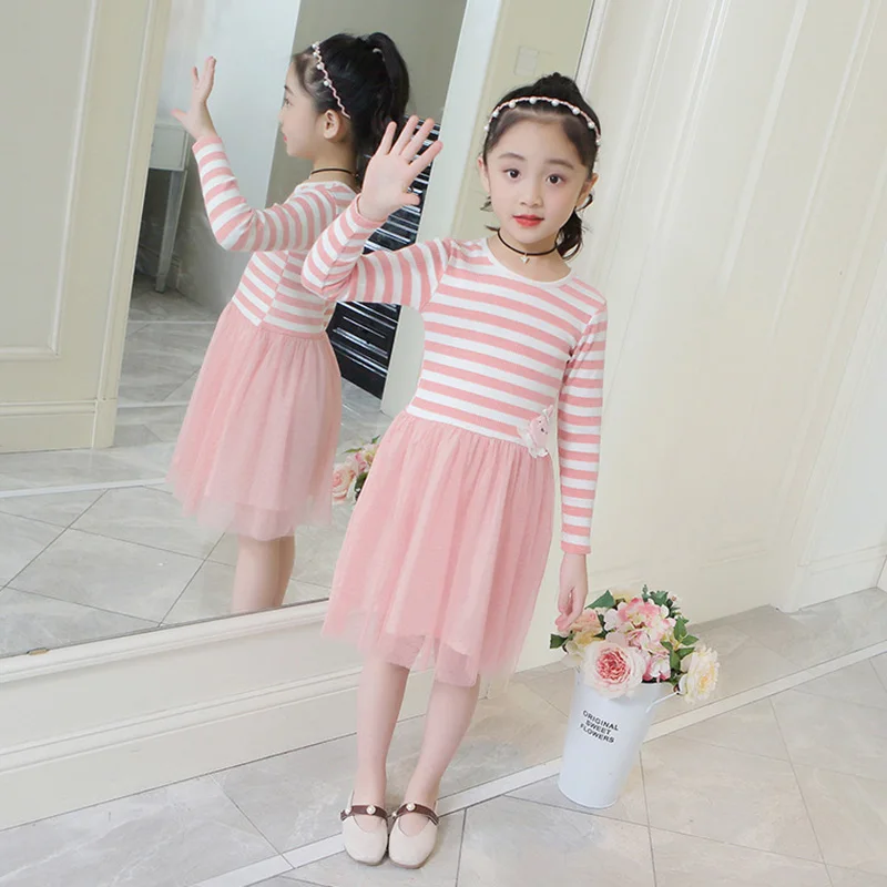 Детское платье с длинным рукавом в полоску на Возраст 4-12 лет | Детская одежда и