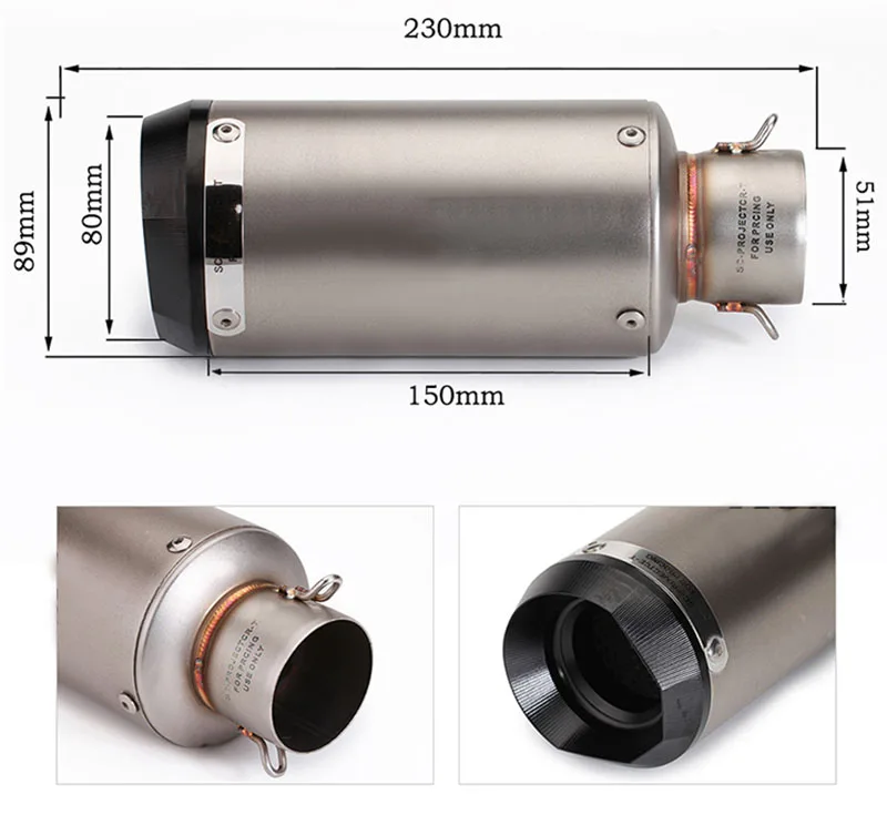 

Inlet 51mm Universal Exhaust Motorcycle Modified Muffler Pipe CNC Racing Z800 ZX10R R6 R25 Sticker