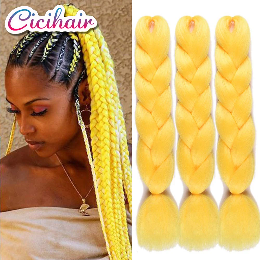 

Cicihair 24" Yellow Jumbo Braids 3Packs Synthetic Braiding Hair For Crochet Braid Pure Color Ombre Hair Extensions 100G/Pack