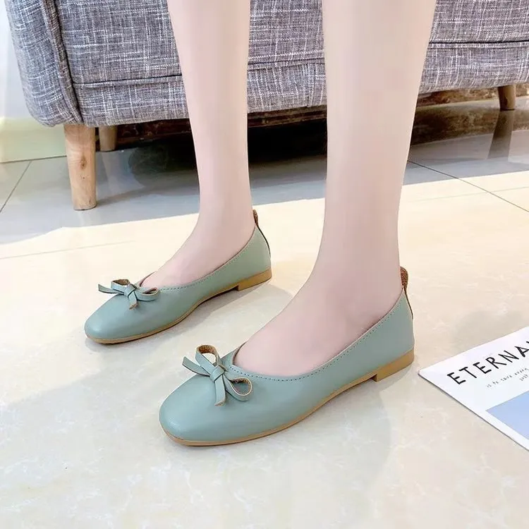 Soft Bottom Bow Single Shoes Women 2021 Summer New Shoes Korean Thick Heel Flat Bottom Casual Shoes Women's Shoes Doudou Shoes