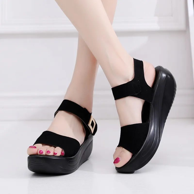 

Mature Middle Aged Women Wedges Summer Sandals Open Toe Non Slip Casual Outdoor Shoes Female Height Increasing Platform Sandals