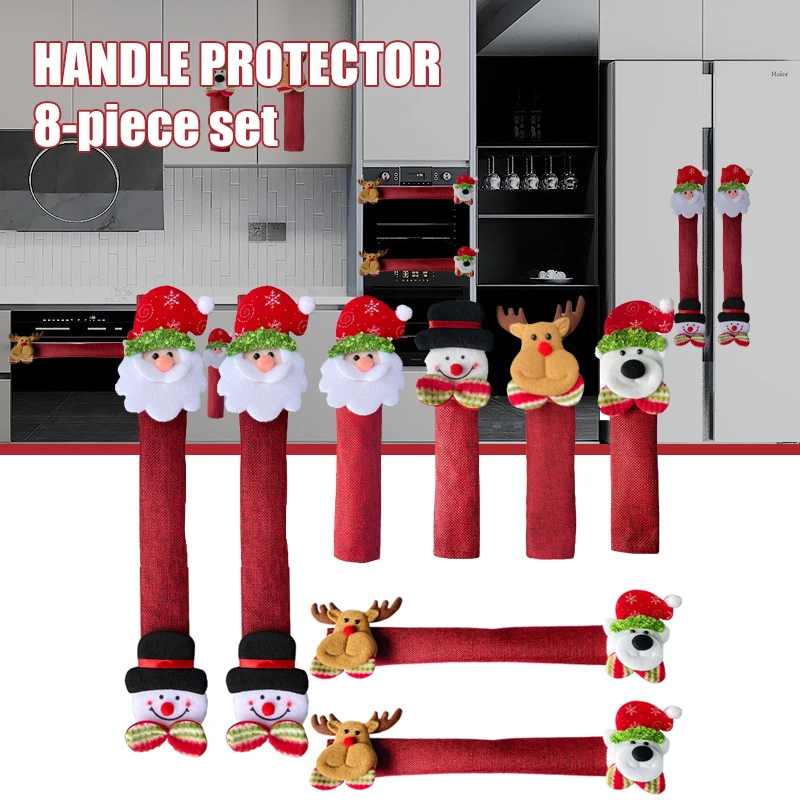 

8pcs Christmas Refrigerator Handle Cover with Santa Claus Elk Pattern Appliance Handle Decor Christmas Kitchen Decor ALS88