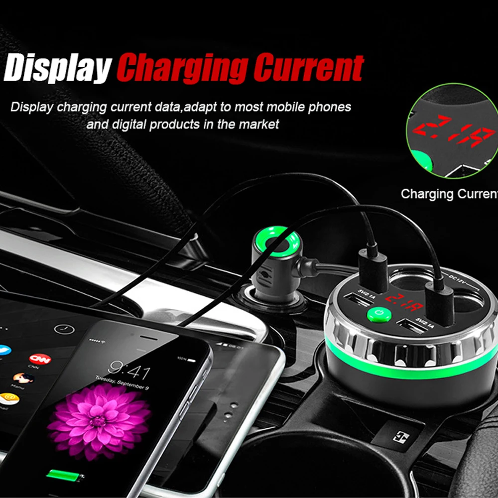 VR robot Dual Car Cigarette Lighter Socket Splitter Adapter 5V 2.1A 4 Ports USB Charger Voltage Monitor Car Cup Holder