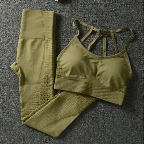 CB996 green set Комплект из 2 предметов для спортзала, тренировочная одежда для женщин, спортивный комплект с бюстгальтером и леггинсами, спортивная одежда для женщин, одежда для спортзала, спортивный комплект для йоги - Цвет: CB996 green set