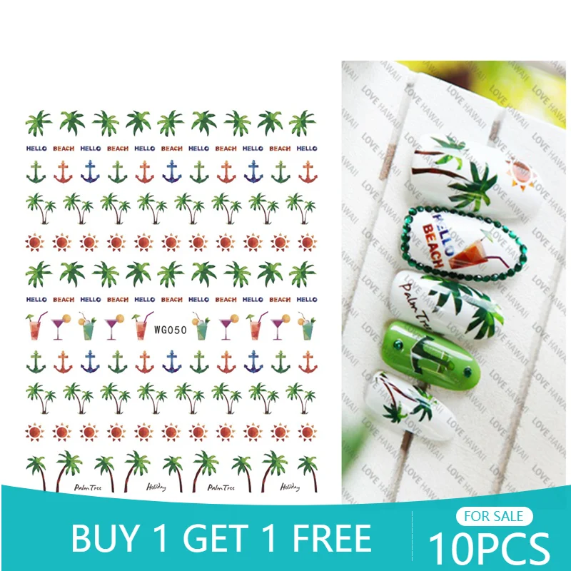 

10PCS Starfish Bikini Love Nail Sticker Sticker Tree Sun Line Wave Polka Dot Beach Leisure Nail Art Deco Applique