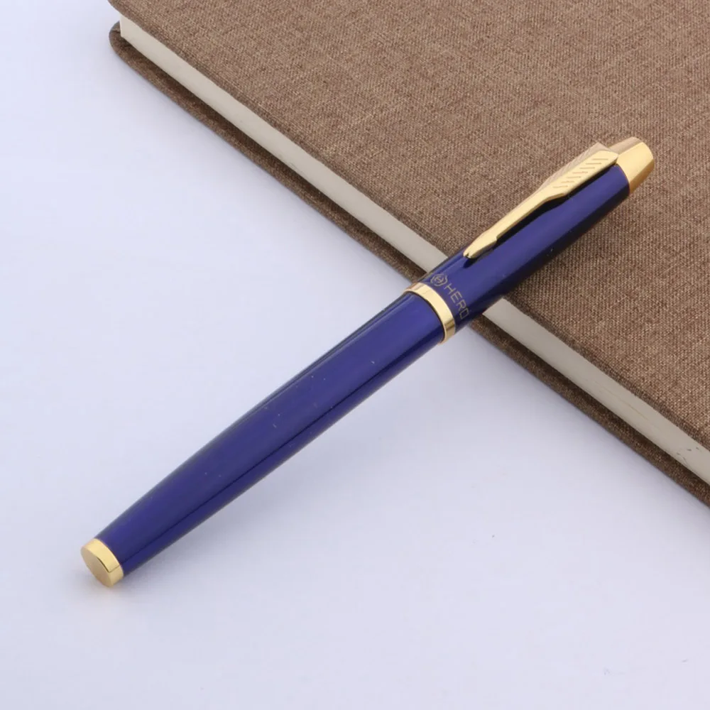 Металлическая 8007 новая ручка перьевая золотистая синяя со стрелкой и зажимом|blue