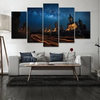 religious buddha statue night photography hd night sky frameless home waterproof ink printing canvas decoration 5pcs poster