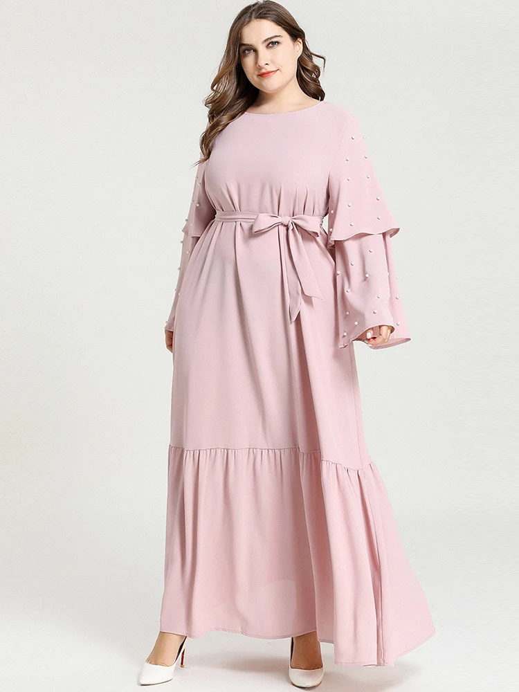 Женское розовое платье Дубай, кафтан, Турция, ислам, арабское, мусульманское платье, Абая, длинное женское платье, мусульманский Caftan Marocain