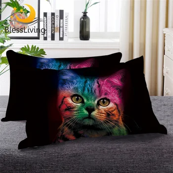 BlessLiving Colorful Cat Down Alternative Bed Pillow Cute Animal Galaxy Bedding Funny Space Cat 3d Printed Sleeping Pillows 1