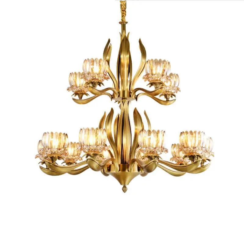 Modern Vintage Full Copper Lamp Chandelier Avize For Dining Room Mediterranean Luxury Led Lustre E14 Glass Shade | Лампы и освещение