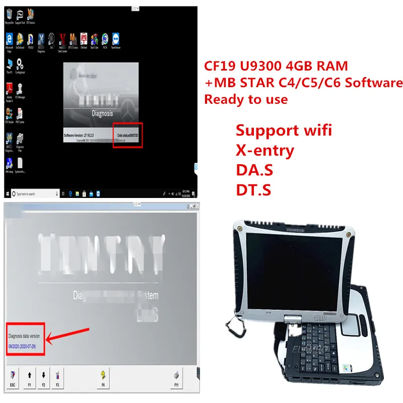 CF19 ноутбук диагностический ПК 4g ram U9300 с MB Star Diagnosis SD compact C4/C5/C6 V2020.09 программное