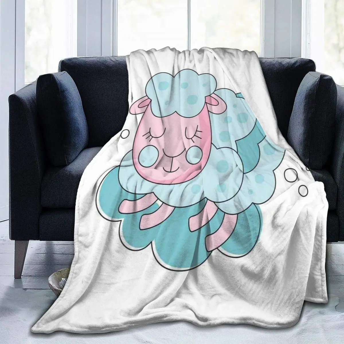

Flannel Fleece Throw Blanket Sleeping Sheep On A Fluffy Cloud Farm Animal Design Pastel Colored Pattern Soft Warm Fuzzy