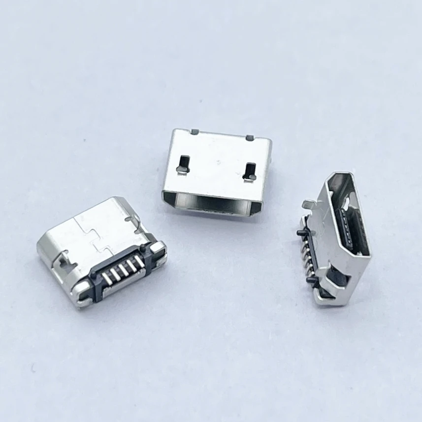 100pcs micro USB 5pin 59mm DIP2 no side B type Flat mouth without curling side Female Connector For Mobile Phone Mini USB