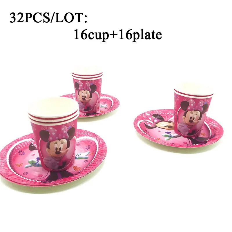 Вечерние тарелки с Минни Маус для украшения тема Мауса Микки чашки одноразовые