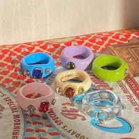 new korean artistic irregular geometric colorful transparent crystal rhinestones acrylic ring for women jewelry