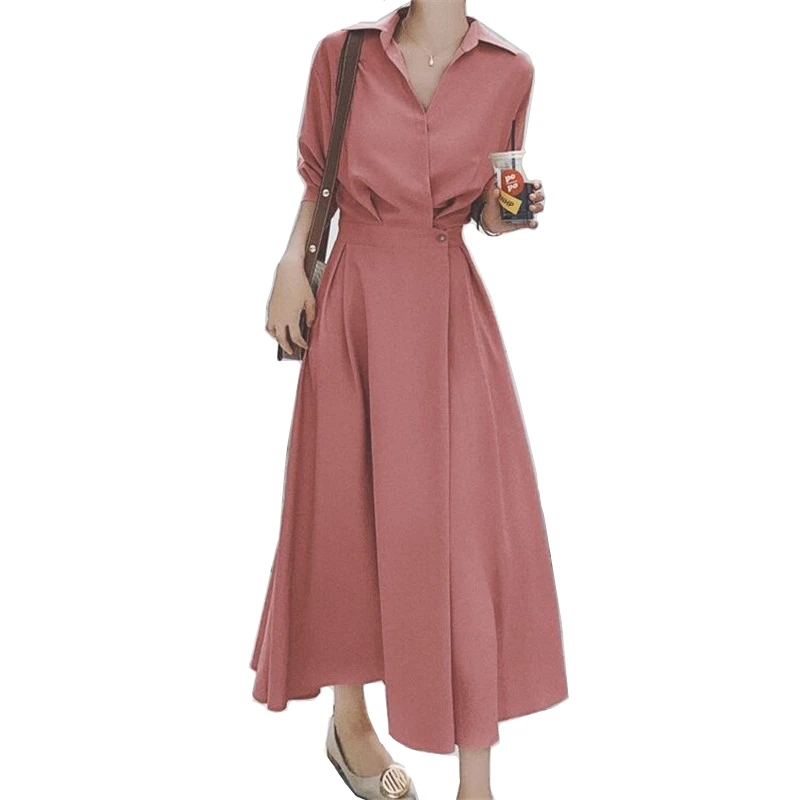 

Long sleeve shirt dress women's 2021 Autumn & winter new V-neck gentle French Platycodon grandiflorum dress long vintage LYQ141