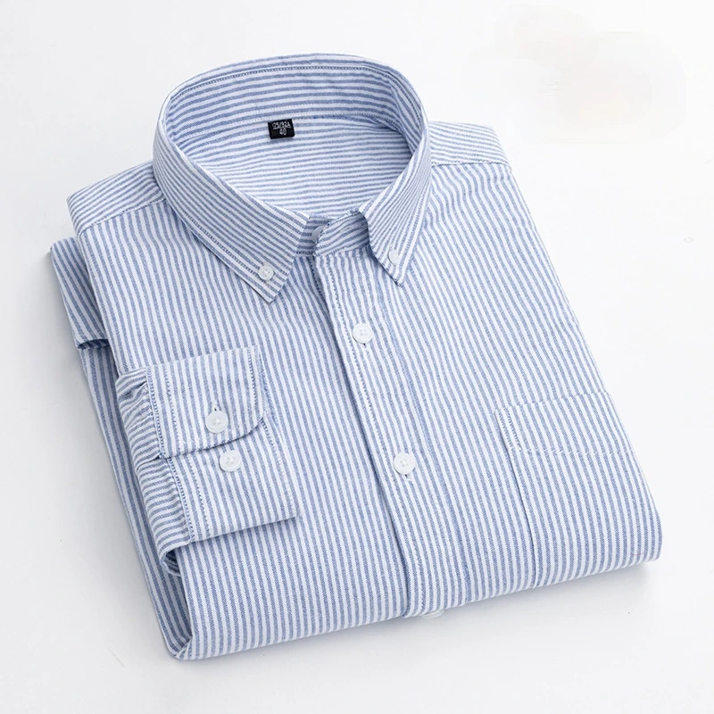 

Trendy Long Sleeve New Men's Plaid Striped Dress Shirt Regular Fit Social Business Formal Easy-care Work Smart Casual Shirt