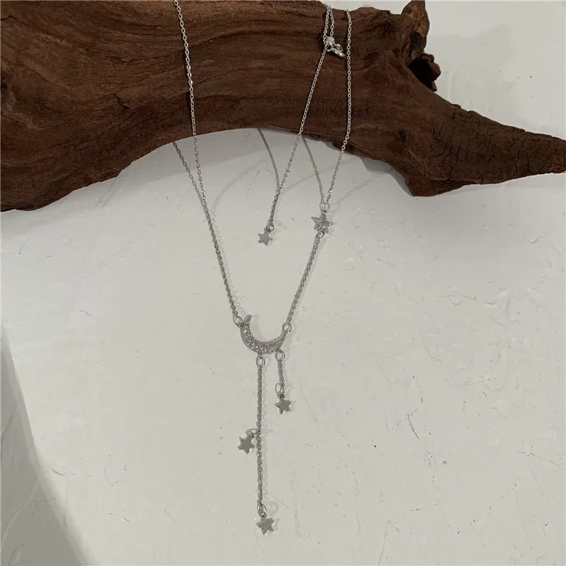 Женские милые звезда серебряного цвета Луна кисточкой ожерелья для женщин колье