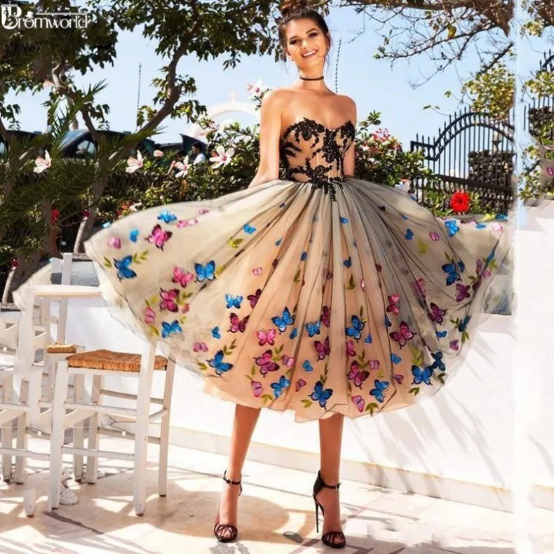 color as picture ТРАПЕЦИЕВИДНОЕ Тюлевое платье с аппликацией бабочки, короткие платья для выпускного вечера, вечерние платья для выпускного вечера, платья для торжественных случаев - Цвет: color as picture