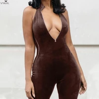fashion ribbed zipper up bodycon one piece jumpsuits women sleeveless moto biker knit playsuit overalls rompers clubwear outfits