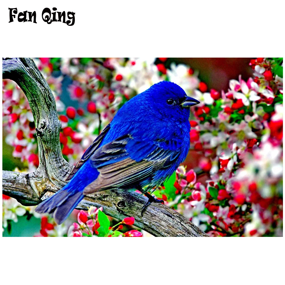 

Алмазная живопись 5D «сделай сам», полноразмерная/круглая вышивка крестиком с изображением синих цветов и птиц, домашний декор