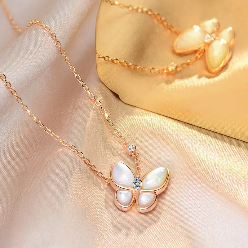 

Wong Rain 100% 925 Sterling Silver Butterfly Pearl Created Moissanite Wedding Engagement Romantic Pendant Necklace Fine Jewelry