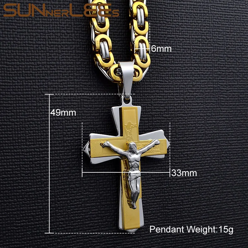 Цепочка с кулоном в виде креста Иисусом Христа из нержавеющей стали|Ожерелья