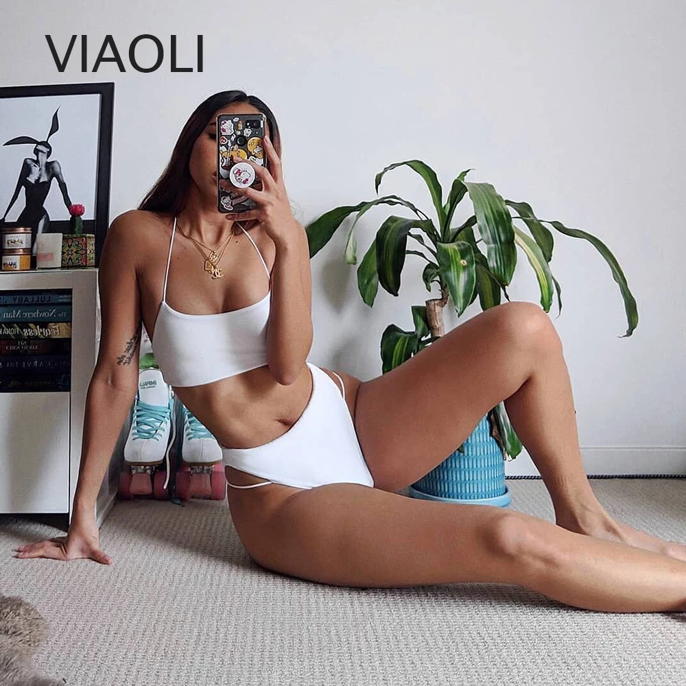 Купальник с высокой талией новый белый бандажный комплект бикини женский